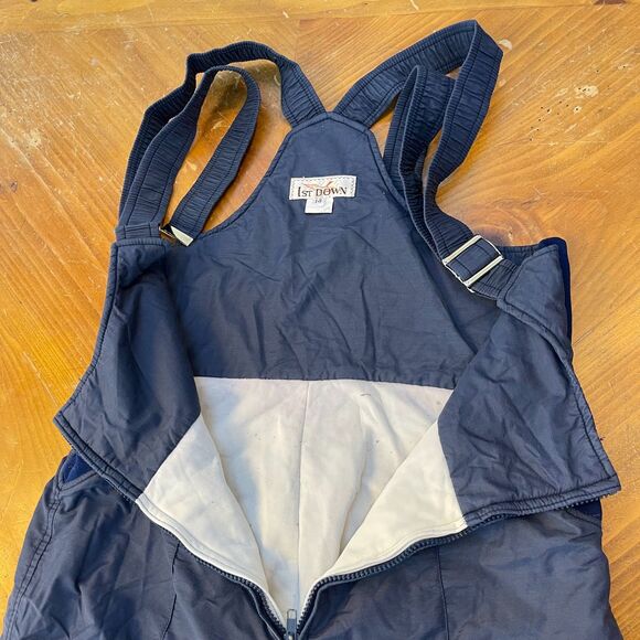 Vintage 1st Down Navy Blue Winter Ski Overalls Kids Size 14 1980s - Picture 3 of 14